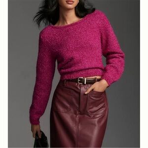 🆕By Anthropologie- Eyelash Pullover Cropped Sweater, Metallic Pink, Size …